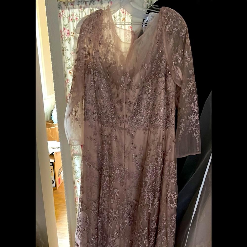 Mother of the bride/special occasion long sleeve full length blush colored dress